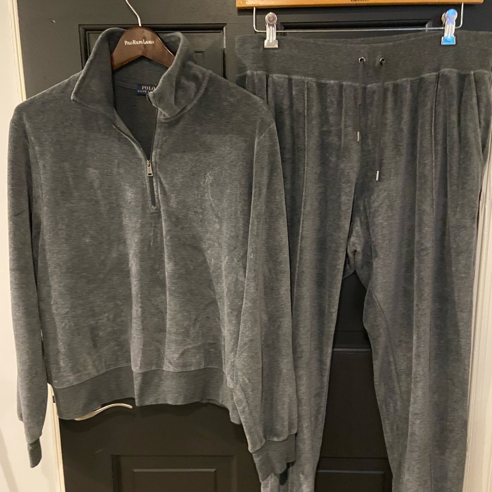 Ralph Lauren Charcoal Gray Velour Zip-Up & Jogger Set